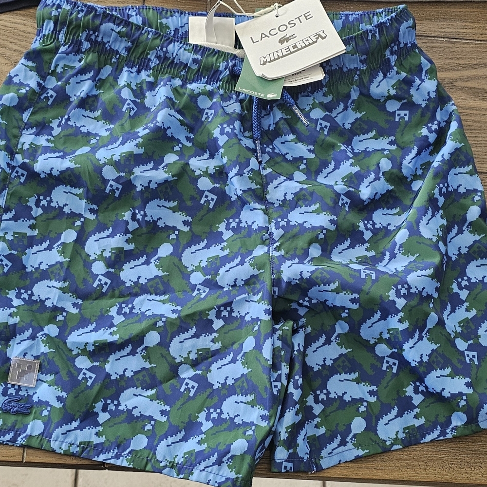 New Lacoste Blue and Green Camouflage Swim Shorts